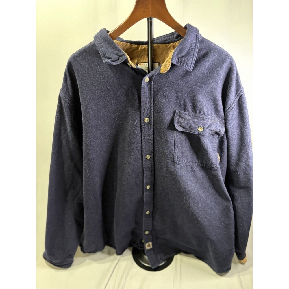 Legendary Whitetails Flannel Chamois  Shirt Mens 2XT Navy Blue  Corduroy Trim